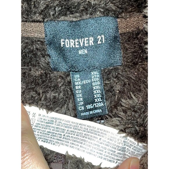 Forever 21 Teddy Jacket Chocolate Brown Poly Fleece Zip Soft Cozy Unisex Men XXL - Picture 6 of 7